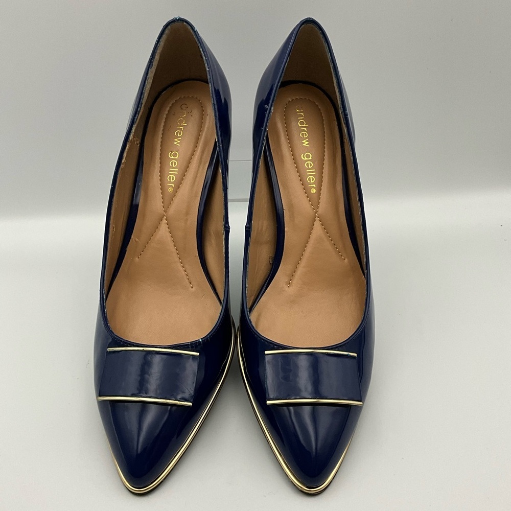 Andrew Geller Heels Size 6.5 Navy Heels with Gold Accents